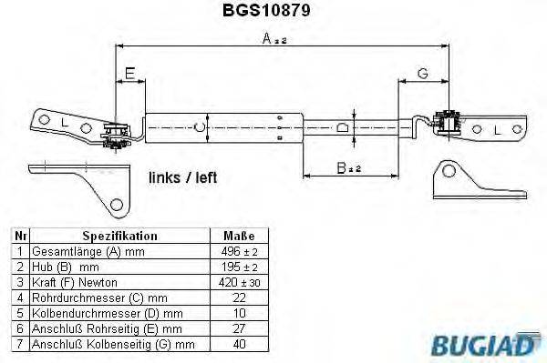 Газовая пружина, крышка багажник BGS10879 BUGIAD