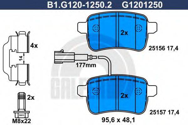 Комплект тормозных колодок, дисковый тормоз B1.G120-1250.2 GALFER